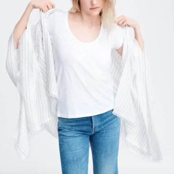 NWT Rag & Bone Pinstripe linen blend poncho Hampden style black stripe one size - Picture 9 of 9